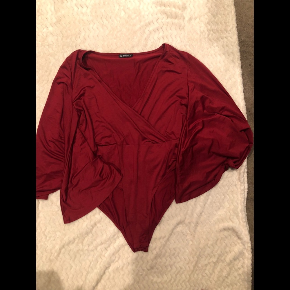 Surplice Neck Exaggerate Bell Sleeves Bodysuit